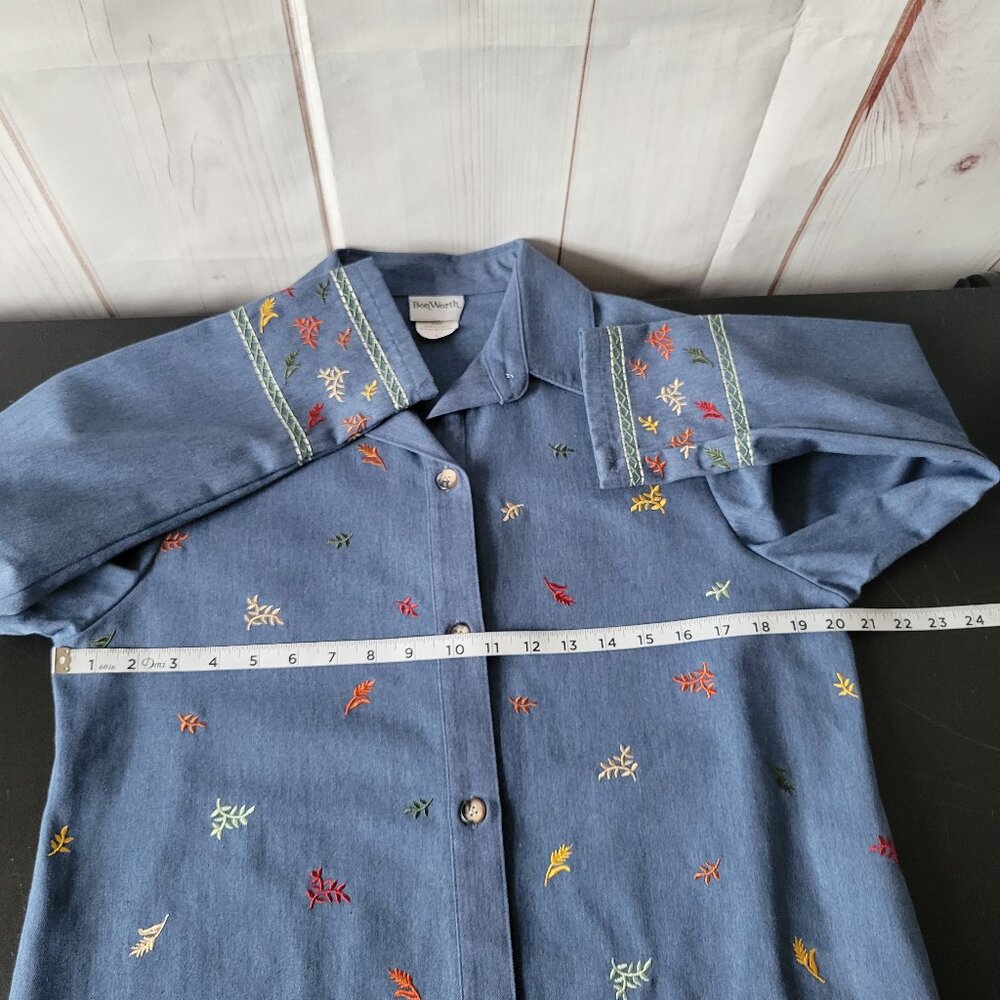 BonWorth Vintage 90’s Embroidered Long Sleeve Blue Denim Button Down Shirt EUC - Picture 9 of 10